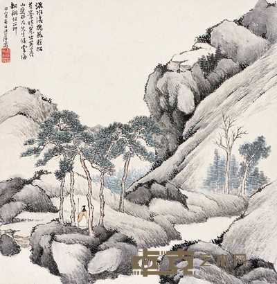 林纾 松溪策杖 立轴 31×31cm